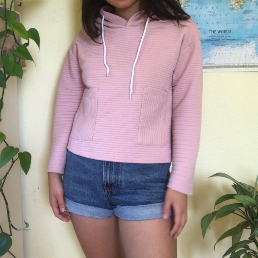 Light pink hoodie sweatshirt cropped crop top